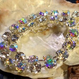Luminous AB and Crystal Necklace & Earrings Sterling Silver Plated